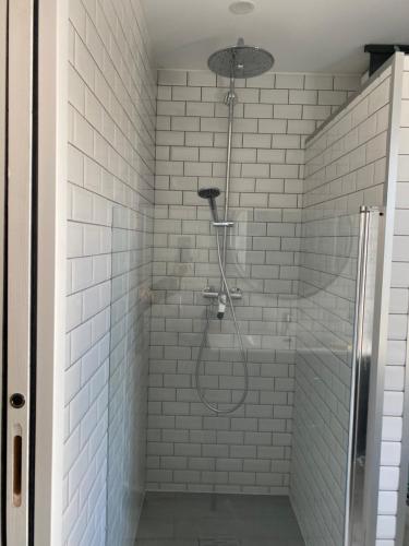 a bathroom with a shower with a shower head at LE CABANON DE MARIUS in Six-Fours-les-Plages