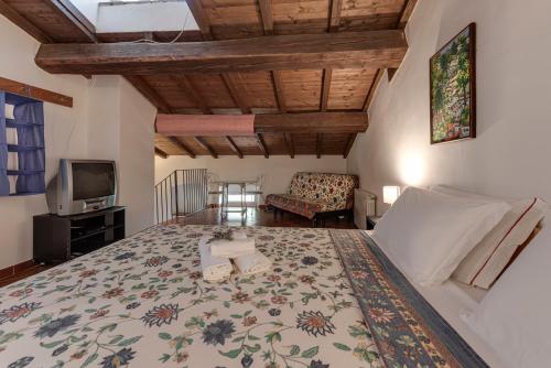 a bedroom with a large bed and a tv at Country House Art and Garden in Monte Antico