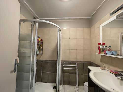 a bathroom with a shower and a sink at Nice family apartment close to the beach in Le Lavandou