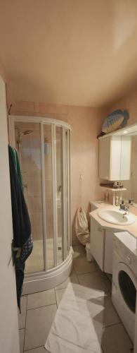 a bathroom with a shower and a sink at port de fecamp in Fécamp