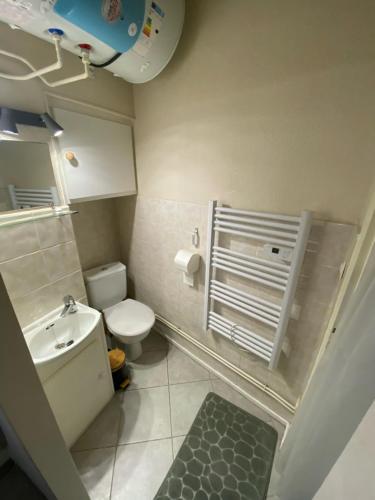 uma pequena casa de banho com WC e lavatório em Chez William et Elisa em Jonzac
