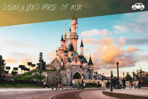 a disneyland park with a castle at Le 27 - Appartement Cosy - Disney 15min in Crecy la Chapelle