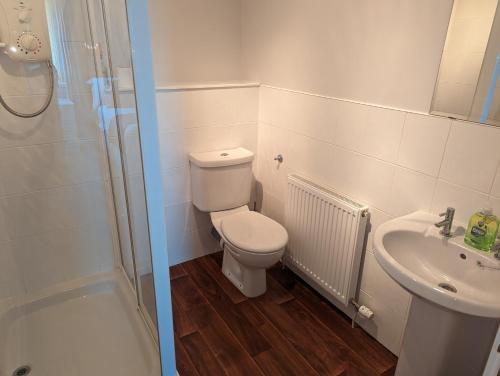 a bathroom with a toilet and a sink at Pier View in Spittal