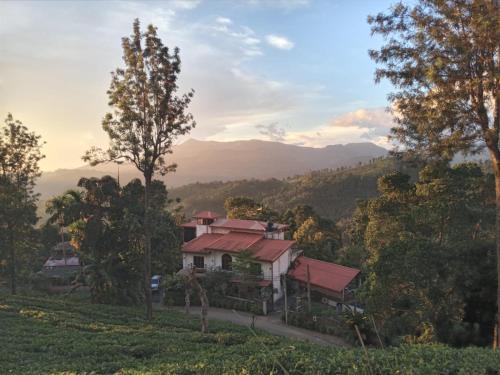 una casa en una colina con montañas en el fondo en Villa 95 Rangala, en Kandy