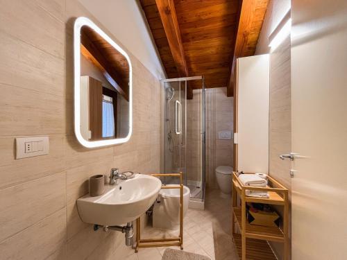 a bathroom with a sink and a toilet and a mirror at Maison Poluc hotel apartments in Champoluc