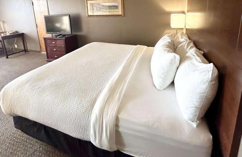 a hotel room with a bed with pillows and a television at Best Western Plus Kelly Inn in Saint Cloud