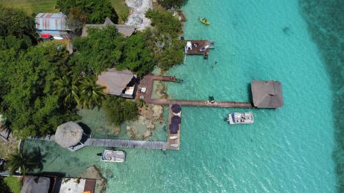 an aerial view of an island with boats in the water at Xoot KaAna villa Amanecer in Bacalar
