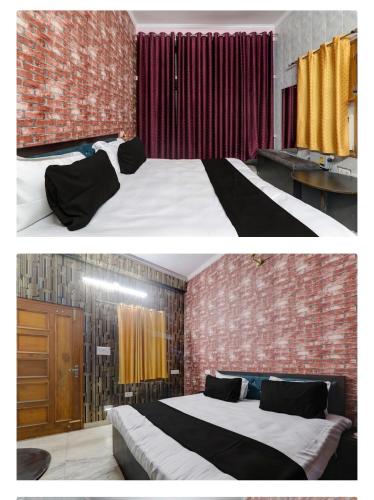 two pictures of a bedroom with a large bed at Apna Guest House in Lucknow