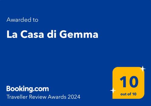 Majutusasutuses La Casa di Gemma olev sertifikaat, autasu, silt või muu dokument