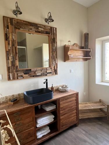 a bathroom with a sink and a mirror at SCI Domaine Saint Martin le grand in Béziers