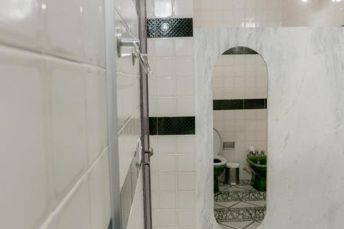 a bathroom with a toilet and a mirror at HOTEL VILAS DOS MONTES in Montes Claros