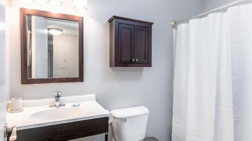 a bathroom with a sink and a toilet and a mirror at Landing Modern Apartment with Amazing Amenities (ID9104X76) in Lewis Center