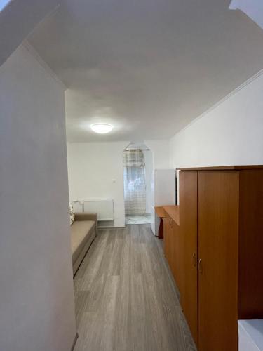 an empty living room with a couch and a room at Apartament cu o camera in Oradea