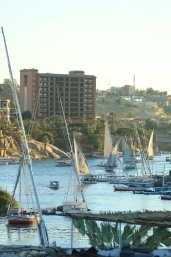a group of sailboats on the water in a harbor at Crystala guest house in Aswan