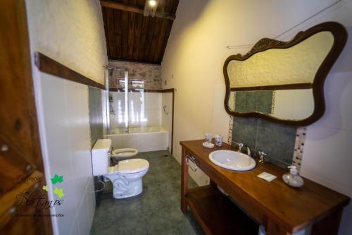 a bathroom with a sink and a toilet and a mirror at Estancia Los Plátanos in Valentines