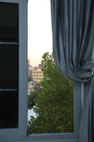 a window with a view of a tree at Crystala guest house in Aswan