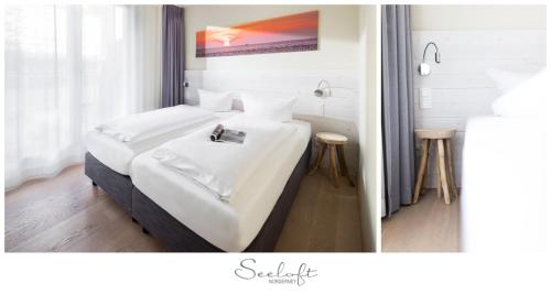 - une chambre avec 2 lits et des draps blancs dans l'établissement Seeloft (Nr. 04), à Norderney