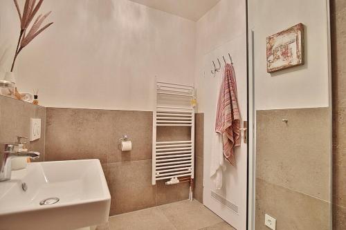 ein Bad mit einem Waschbecken und einer Dusche in der Unterkunft Am Kardohr 3 Am Kardohr 3 Beachway Appartement 12 in Timmendorfer Strand