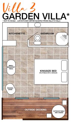 a floor plan of a kitchen with a tile floor at The Cooks Oasis in Rarotonga