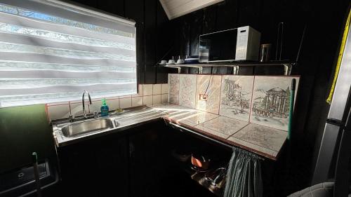a kitchen with a sink and a counter top at Koi's House - Quebradillas de Dota in Santa María