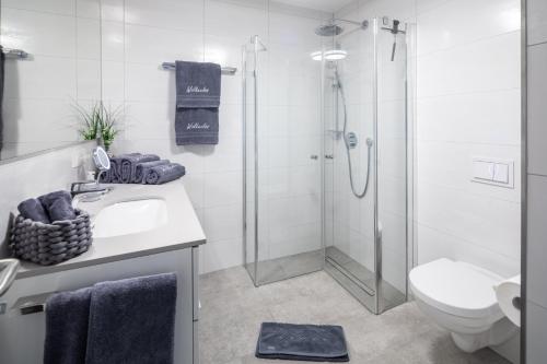 ノルダーナイにあるWolkenlosのバスルーム(シャワー、洗面台、トイレ付)