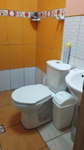 uma casa de banho com um WC e um lavatório em Habitación Oruro Carnaval 2024 em Oruro