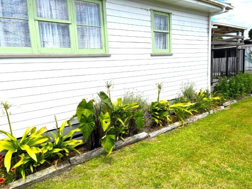 a garden of plants next to a house at Mango at the Lake sleeps 8 in Mangakino