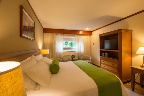 a bedroom with a large bed and a television at Hotel Globales Camino Real Managua in Managua