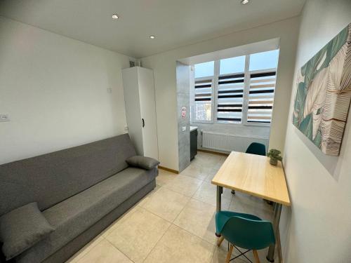 a living room with a couch and a table at Apartment for you in Ivano-Frankivsʼk