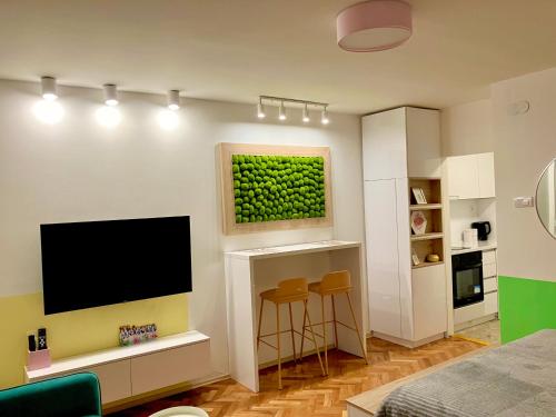 TV i/ili multimedijalni sistem u objektu HappySweet Studio Apartment