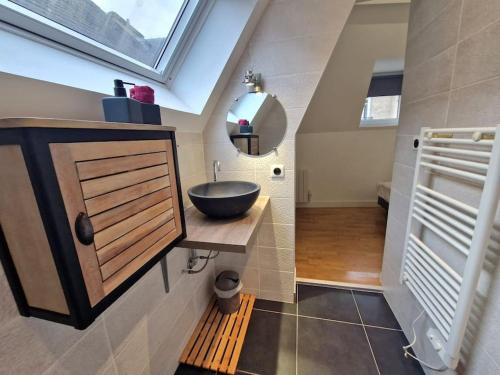 La salle de bains est pourvue d'un lavabo sur un comptoir. dans l'établissement Charmant T2 - Hypercentre Rouen - 295, à Rouen