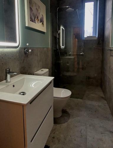a bathroom with a sink and a toilet and a shower at Old Town Comfort in Tarnów