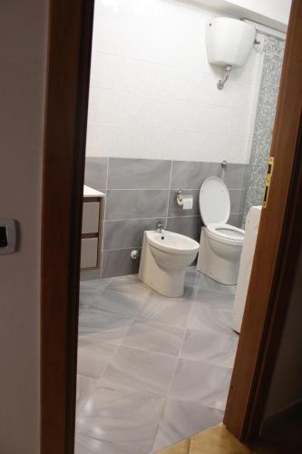 a bathroom with a toilet and a sink at Villa Severino Ferrari Anzio in Anzio