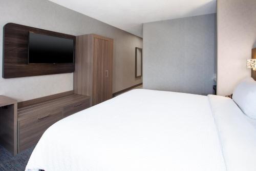 a hotel room with a bed and a flat screen tv at Holiday Inn Express Hotel & Suites - Belleville Area by IHG in Belleville