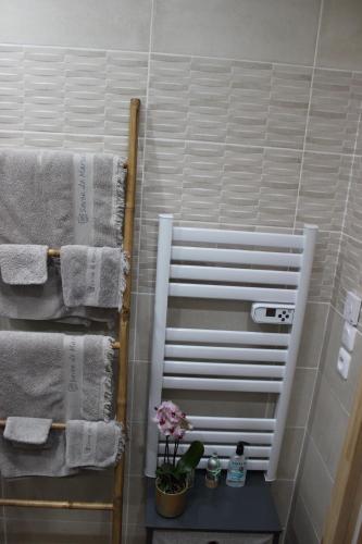 - un porte-serviettes dans la salle de bains dans l'établissement Chambre privée, Mer et Foret, au Le Verdon-sur-Mer