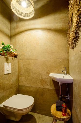 a bathroom with a toilet and a sink at Landhaus BERGSEE in Bodensdorf