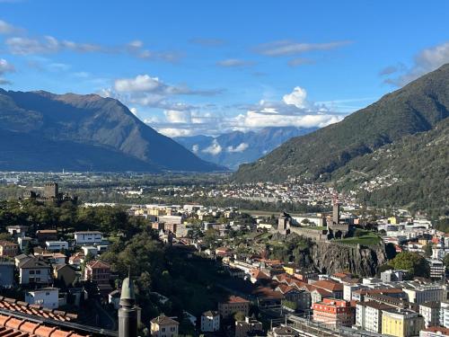 a view of a city with mountains in the background at Violet-Sky Bellinzona in Bellinzona