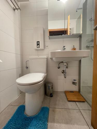La salle de bains est pourvue de toilettes et d'un lavabo. dans l'établissement Apartment Blue Jeans, à Maria Alm