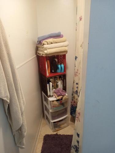 - Baño con toallero eléctrico y toallas en Room/shared apartment for rent, en Buchanan