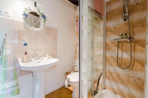 bagno con lavandino e doccia di Chambres d'hotes - La Maison de Julie a Entrevaux