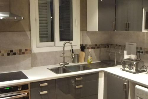 a kitchen with a sink and a counter top at APPARTEMENT PORTE CHAMPERRET in Levallois-Perret