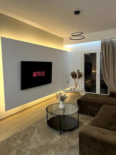 A television and/or entertainment centre at The Riverview