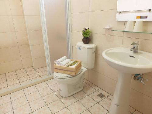un bagno con un water e un lavandino di Village Tree B&B a Ji'an