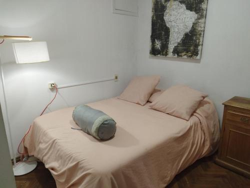 uma cama com uma almofada num quarto em Excelente ubicación!!! em Montevidéu
