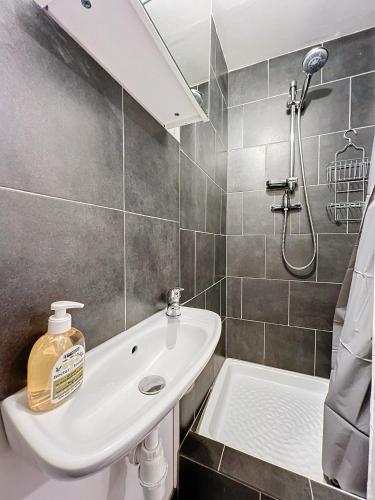 une salle de bain avec un lavabo et une douche dans l'établissement L'Authentique Panier - Central & Calme - Les Frères de la Loc', à Marseille
