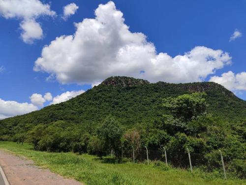 Cabaña “La Herencia” Paraguarí في باراغواري: تل مغطى بالشجر بجوار طريق