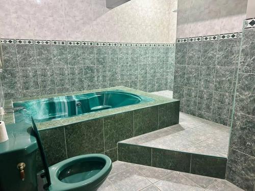 een badkamer met een blauw bad en een toilet bij Casa Coy in Ciudad Valles