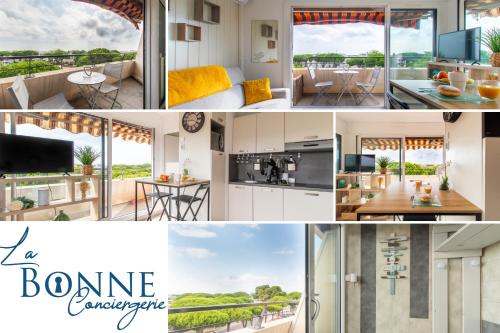 un collage de photos d'une architecture domestique dans l'établissement Rêves Ensablés * Clim * Proche Mer * Terrasse * Port Camargue, au Grau-du-Roi