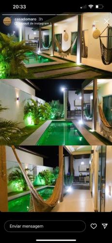 a collage of pictures of a house with a hammock at Casa do Maro in Santo Amaro