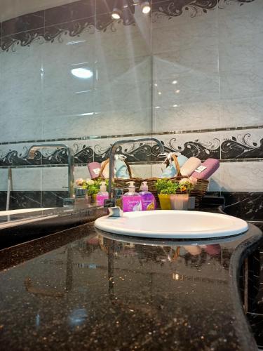 a bathroom with a sink and a sink at شقه مفروشه كورنيش المعادى in Cairo